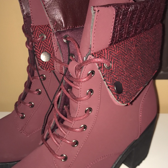 Burgundy half sweater Cuff Moto midcalf boots 7 - Picture 4 of 7